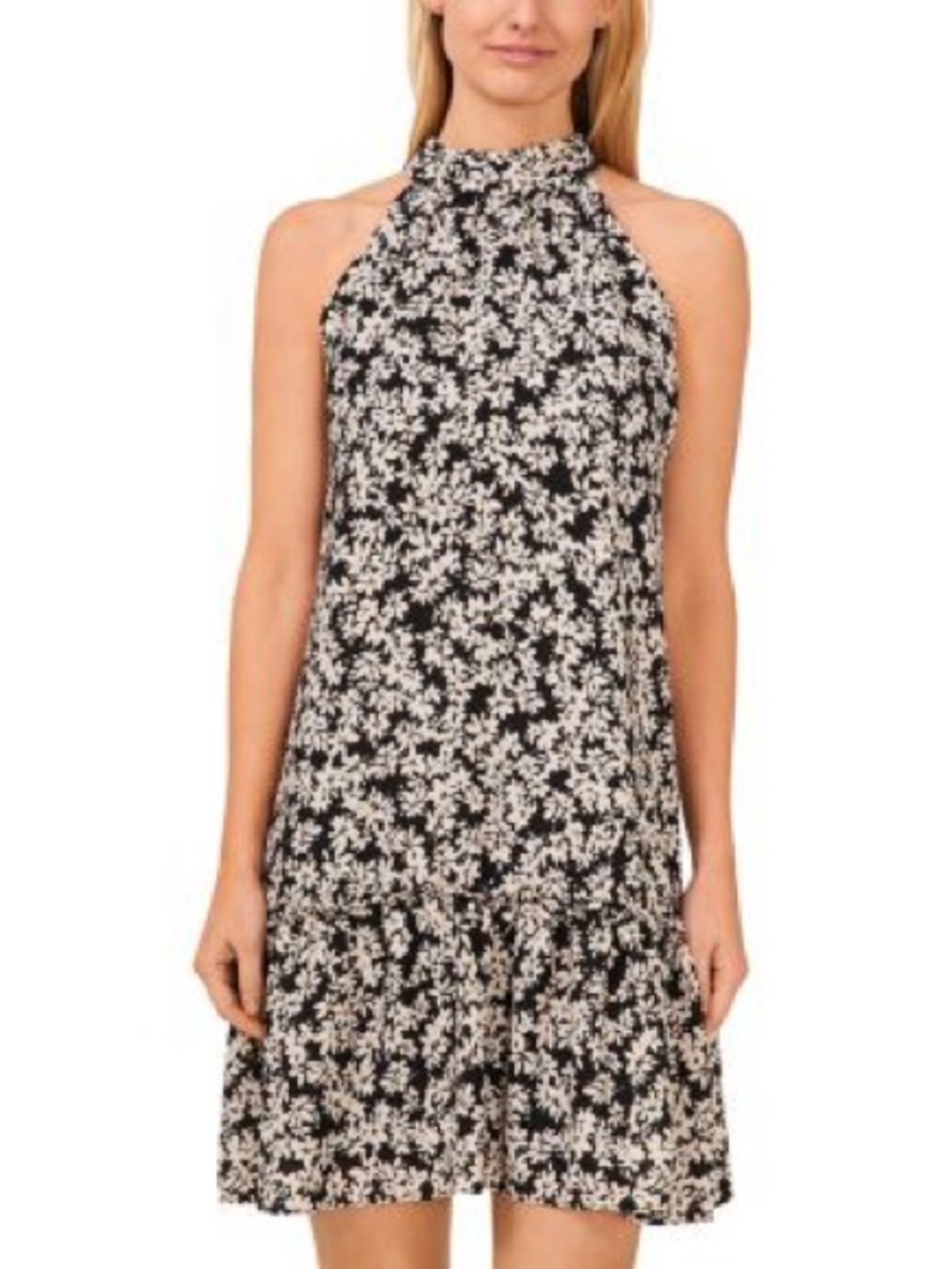 CeCe Black & White Floral Halter Mini Dress NWT 0062